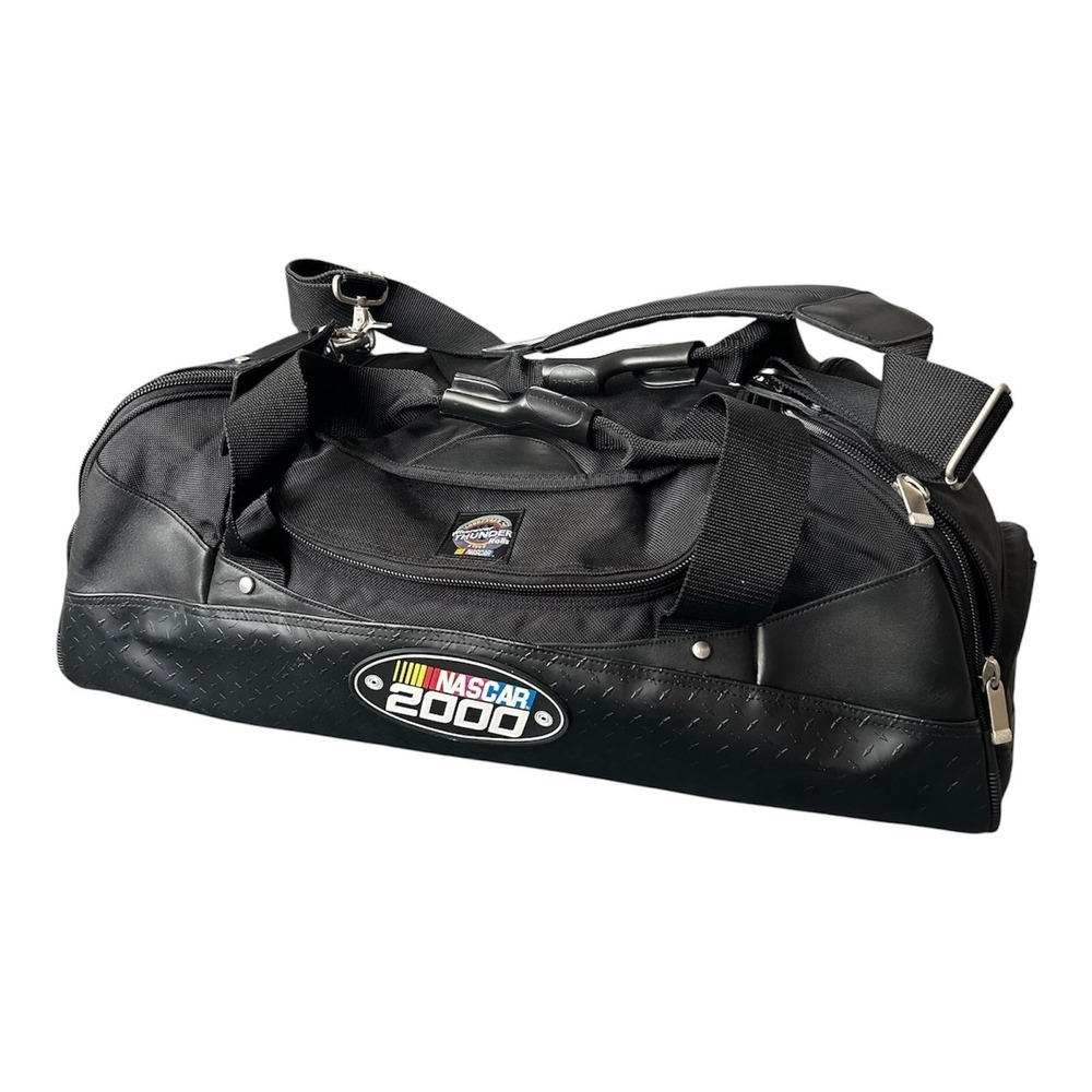 NASCAR 2000 Goodyear Thunder Rolls Duffel Bag Vintage Leather Trim Travel Gym